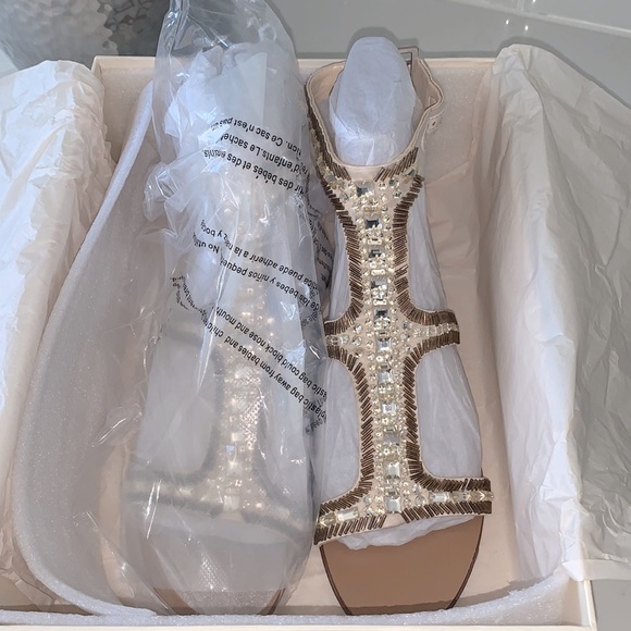 Imagine Vince Camuto Gold and Brown Embellished Sandal - Picture 5 of 6